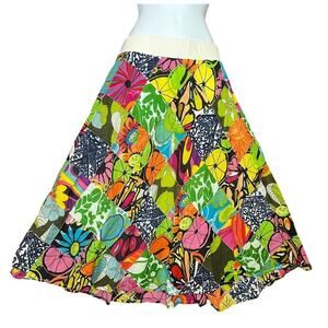 VTG Mimi Maternity Patchwork Colorful Whimsy Boho Midi Skirt sz L Phoebe Buffay